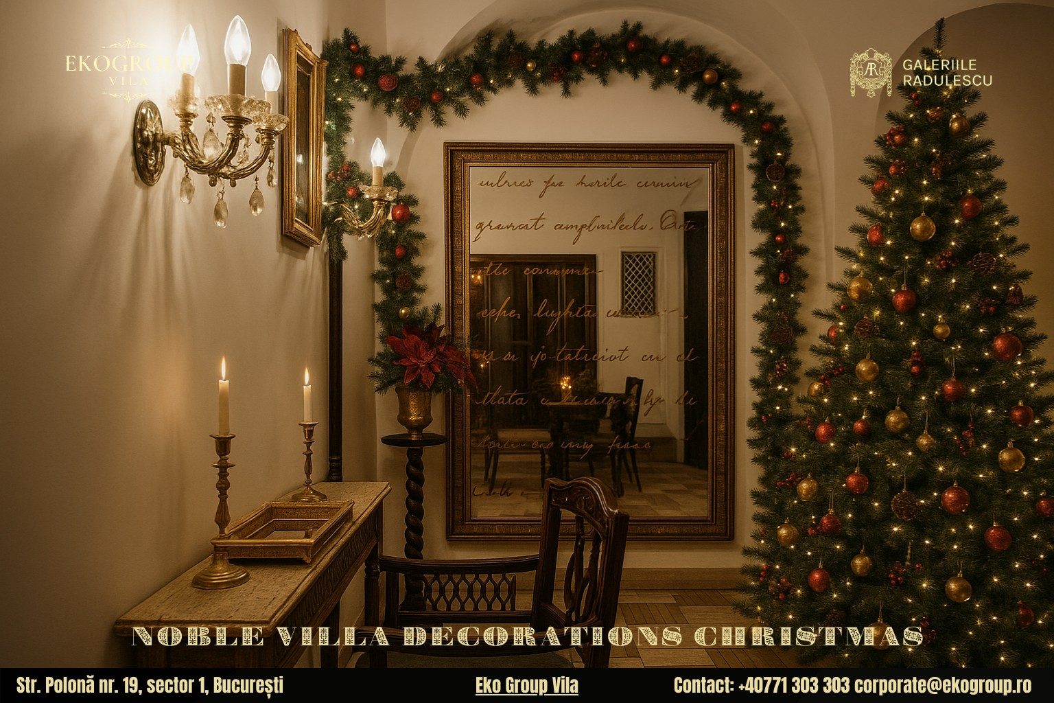 Decoratiuni de Craciun ce redau eleganța nobilă a Eko Group Vila în atmosfera interbelică a expoziției Crăciunul anilor ’30